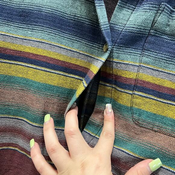 Vintage Canvas Striped Beach Retro Button Down Shirt Oversized Boyfriend Sz L - Picture 5 of 7